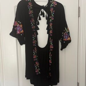 ASOS Black Swim Coverup with Multicolor Embroidered Floral Motif